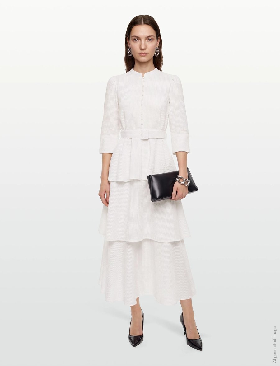 by Ti Mo - Seersucker Flounce Dress - sommarklänningar - 003 - off white - 0