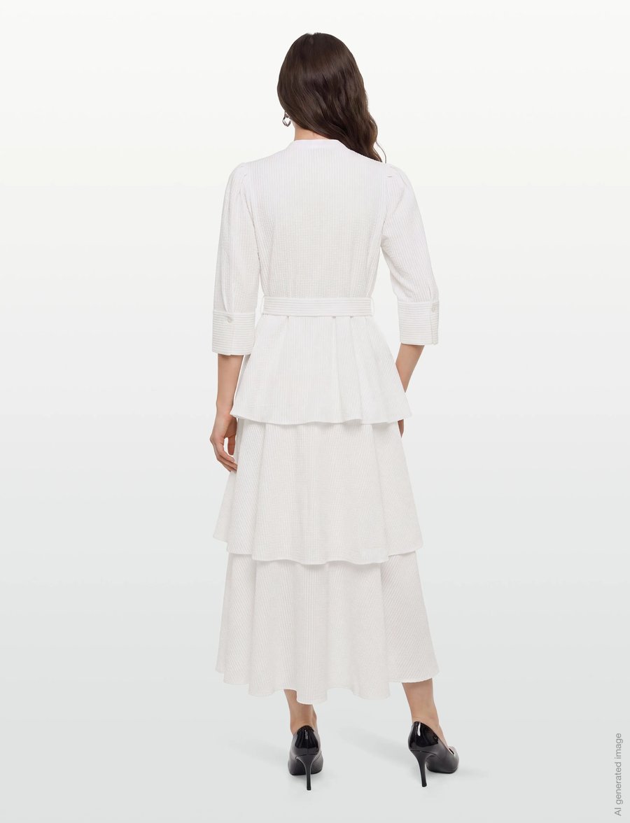 by Ti Mo - Seersucker Flounce Dress - sommarklänningar - 003 - off white - 4