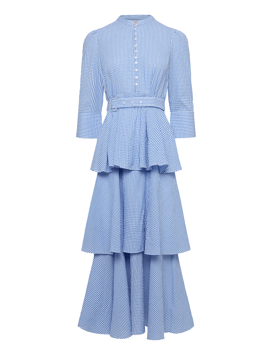 by Ti Mo - Seersucker Flounce Dress - 975 - blue checks - 0