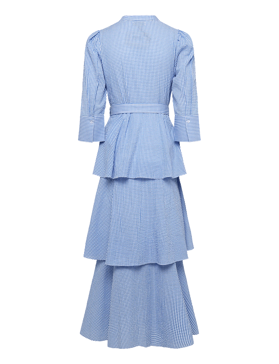 by Ti Mo - Seersucker Flounce Dress - 975 - blue checks - 1