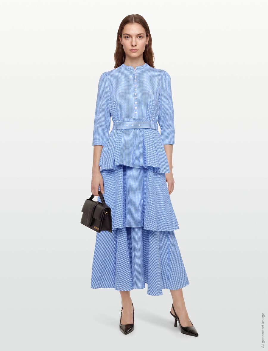 by Ti Mo - Seersucker Flounce Dress - sommerkleider - 975 - blue checks - 0