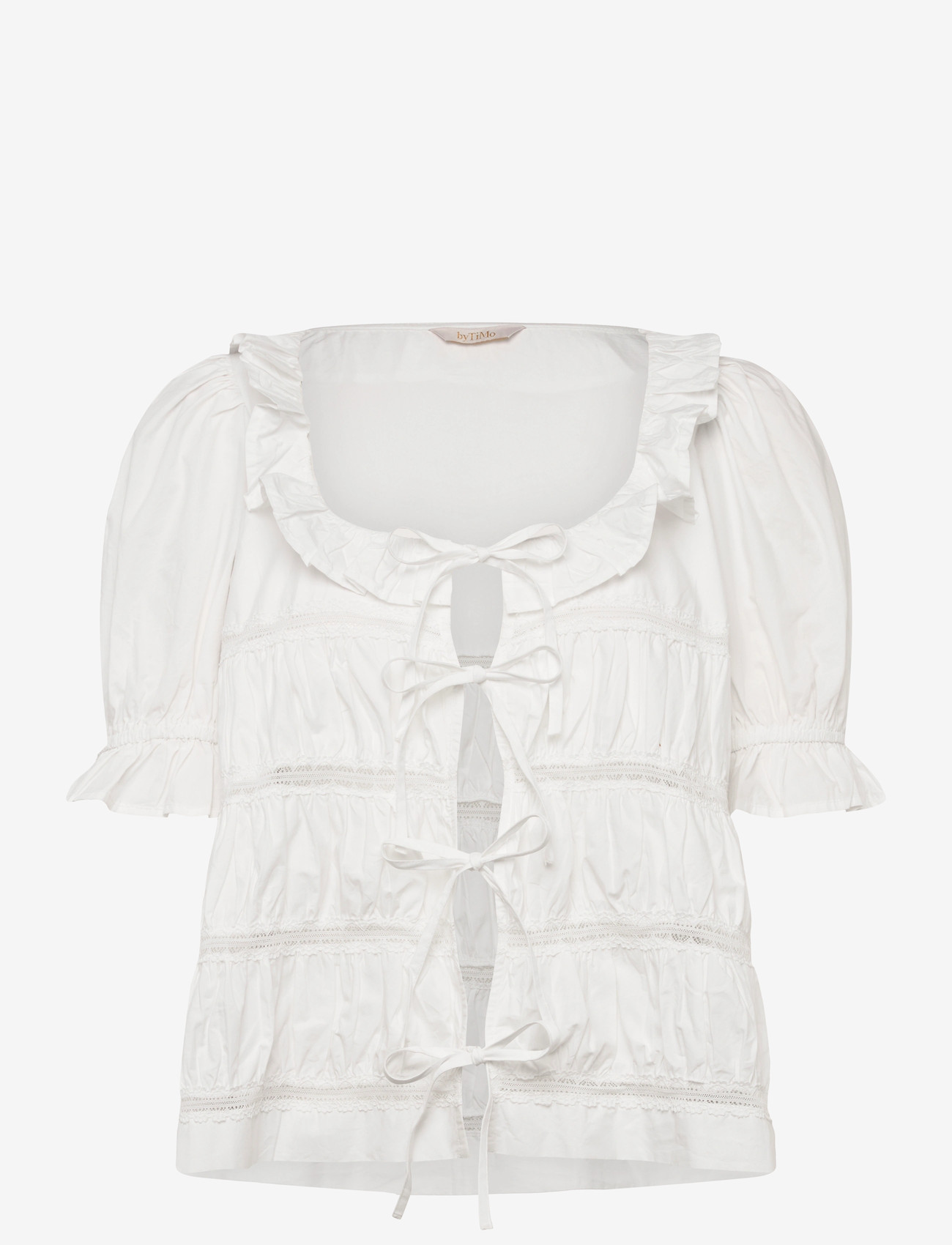 by Ti Mo - Poplin Bow Blouse - kortærmede bluser - 001 - white - 0