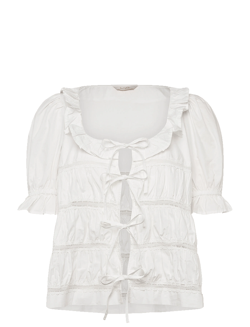 by Ti Mo - Poplin Bow Blouse - kortærmede bluser - 001 - white - 0