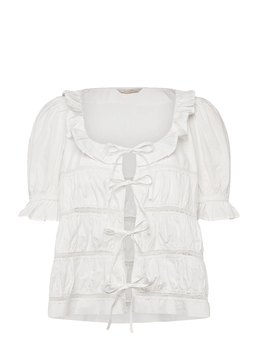 by Ti Mo - Poplin Bow Blouse - kortärmade blusar - 001 - white - 1