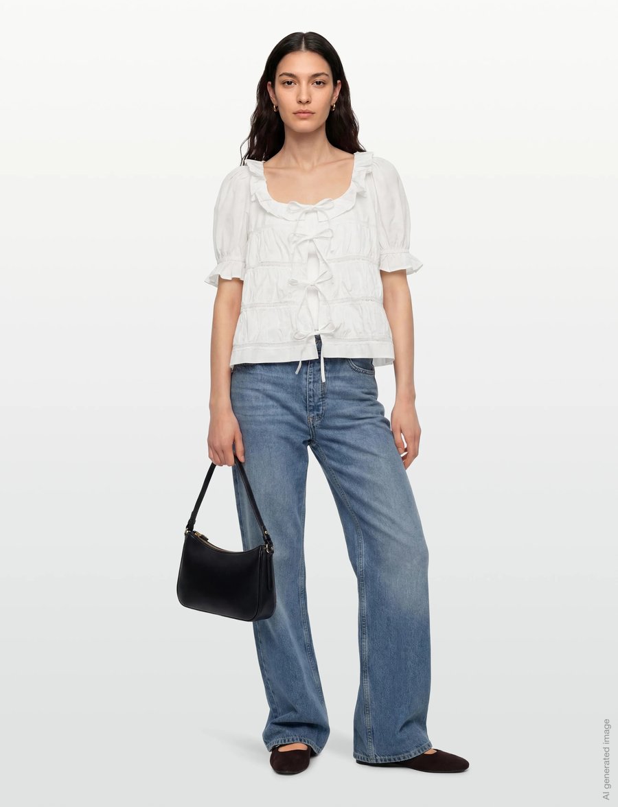 by Ti Mo - Poplin Bow Blouse - kortärmade blusar - 001 - white - 0