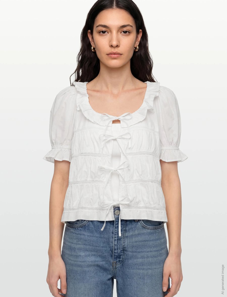 by Ti Mo - Poplin Bow Blouse - kortärmade blusar - 001 - white - 3