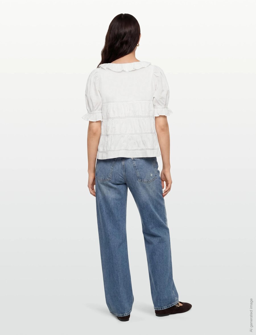 by Ti Mo - Poplin Bow Blouse - kortärmade blusar - 001 - white - 4
