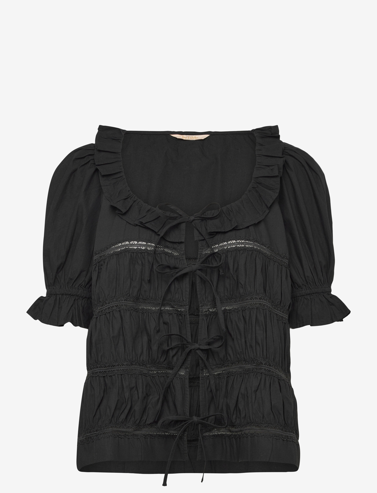 by Ti Mo - Poplin Bow Blouse - kurzämlige blusen - 099 - black - 0