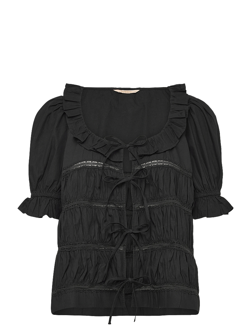 by Ti Mo - Poplin Bow Blouse - kurzämlige blusen - 099 - black - 0