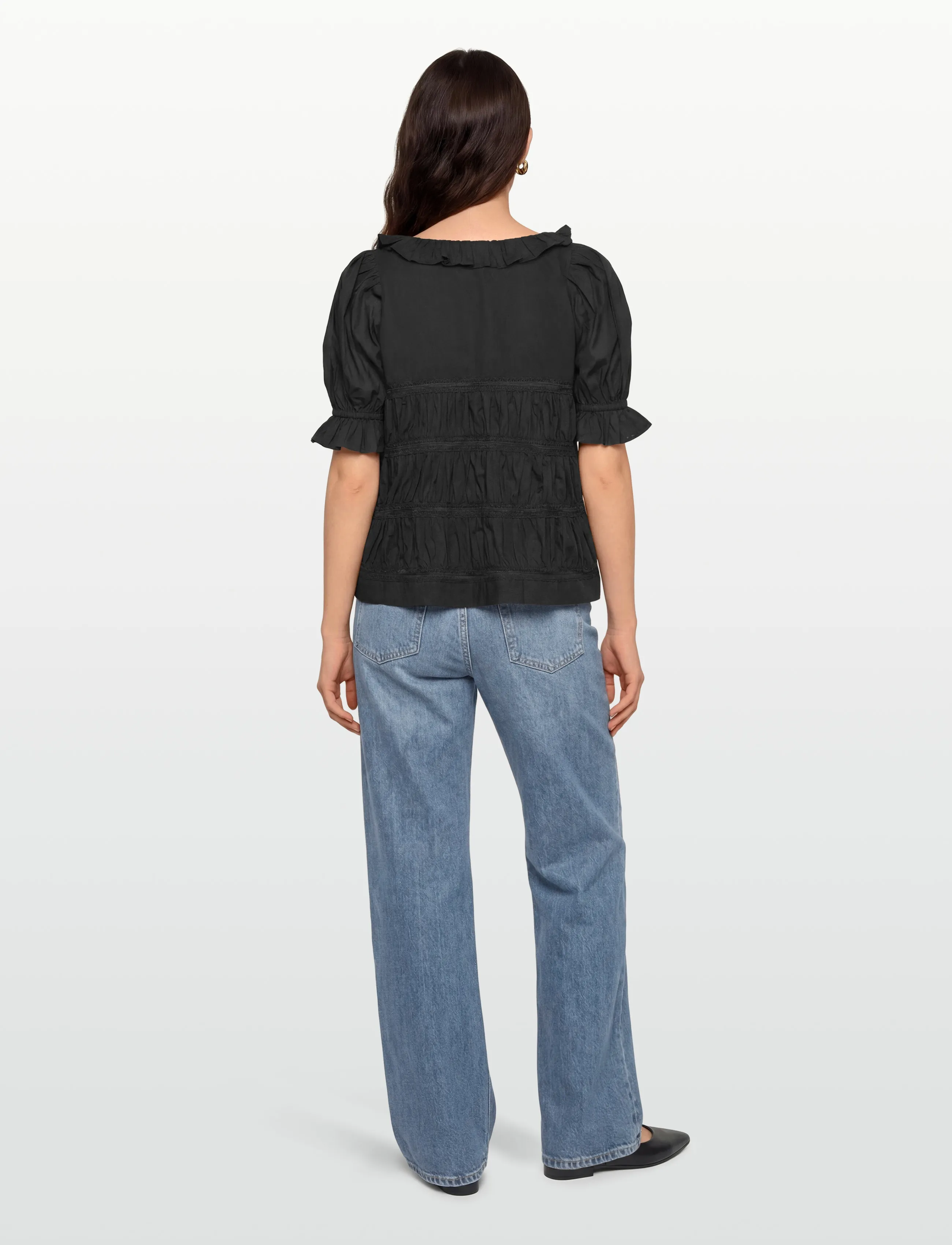 by Ti Mo - Poplin Bow Blouse - kurzärmelige blusen - 099 - black - 4