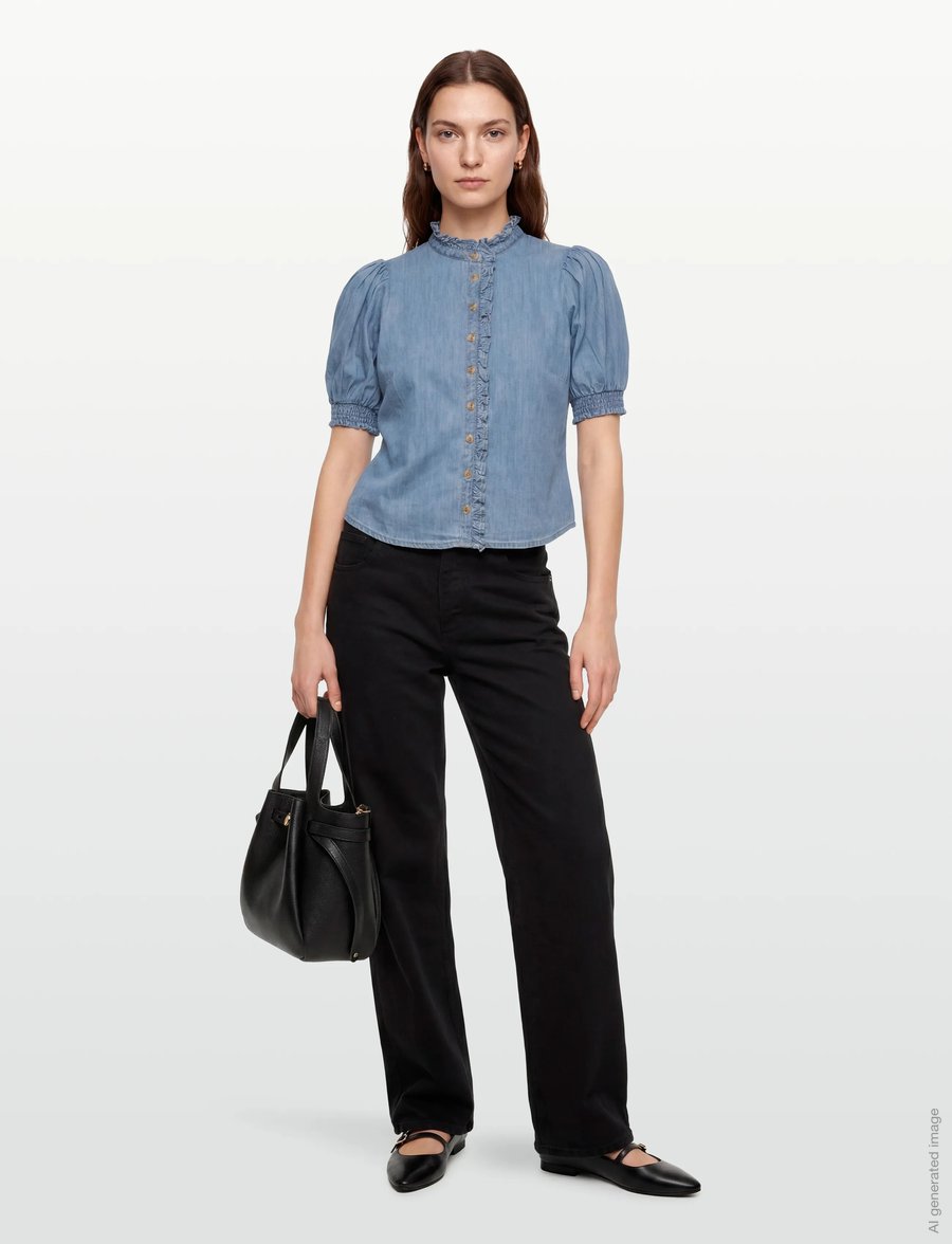 by Ti Mo - Denim Blouse - lühikeste varrukatega pluusid - 010 - light blue - 0