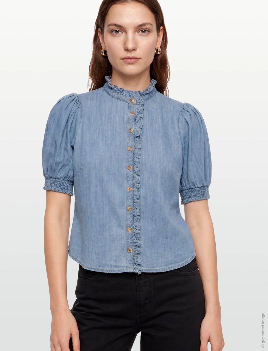 by Ti Mo - Denim Blouse - lühikeste varrukatega pluusid - 010 - light blue - 3