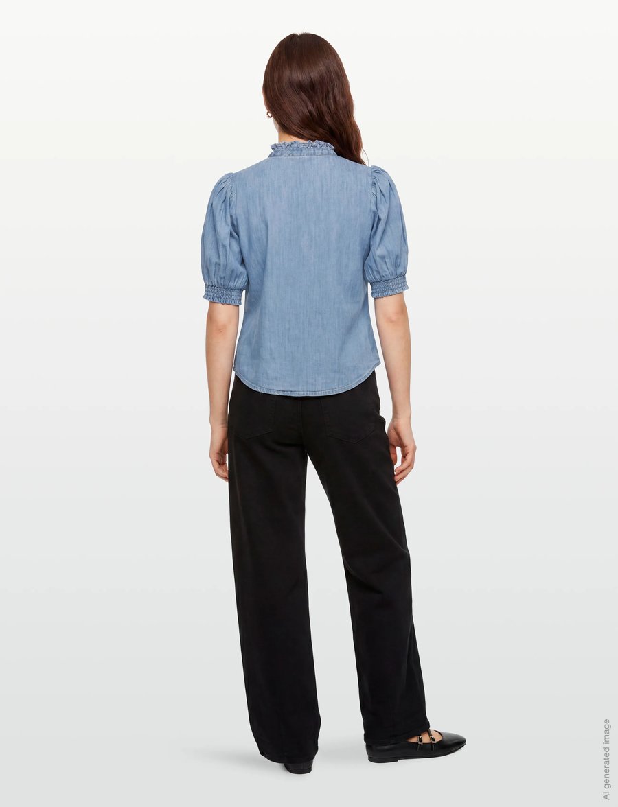 by Ti Mo - Denim Blouse - lühikeste varrukatega pluusid - 010 - light blue - 4