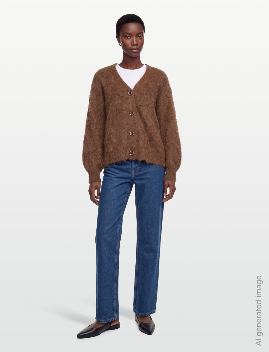 by Ti Mo - Hairy Knit V-Neck Jacket - wool jackets - 008 - brown - 0