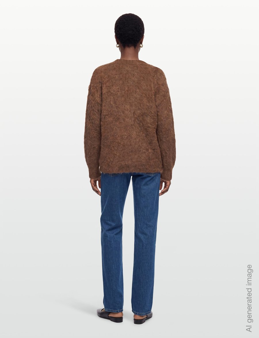 by Ti Mo - Hairy Knit V-Neck Jacket - wool jackets - 008 - brown - 4