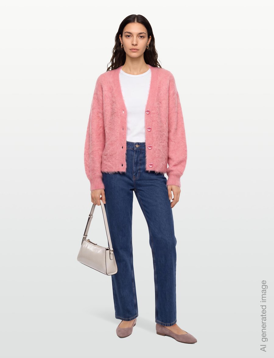 by Ti Mo - Hairy Knit V-Neck Jacket - ulljakker - 020 - pink - 0