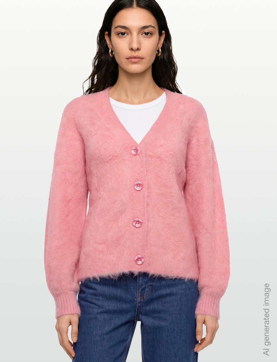 by Ti Mo - Hairy Knit V-Neck Jacket - ulljakker - 020 - pink - 3
