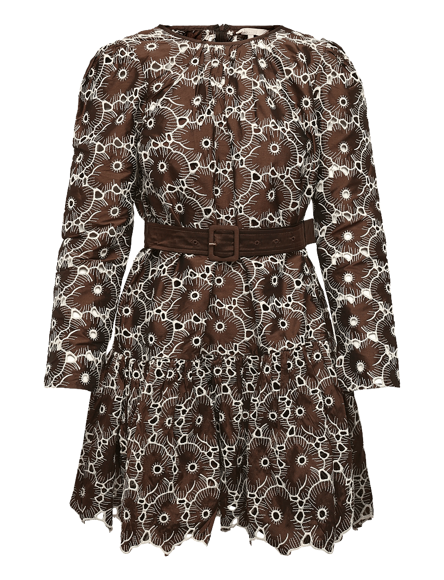 by Ti Mo - Embroidery Mini Dress - short dresses - 074 - chocolate - 0