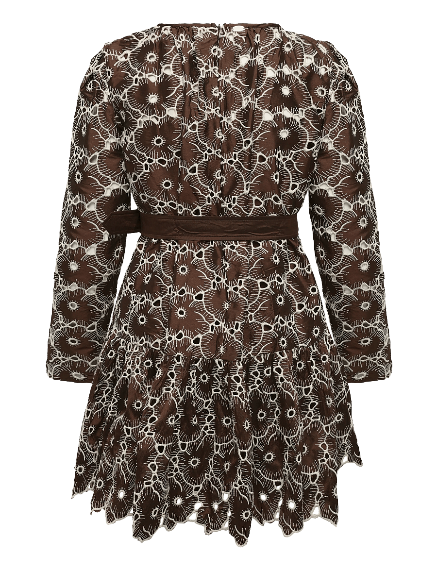 by Ti Mo - Embroidery Mini Dress - short dresses - 074 - chocolate - 1