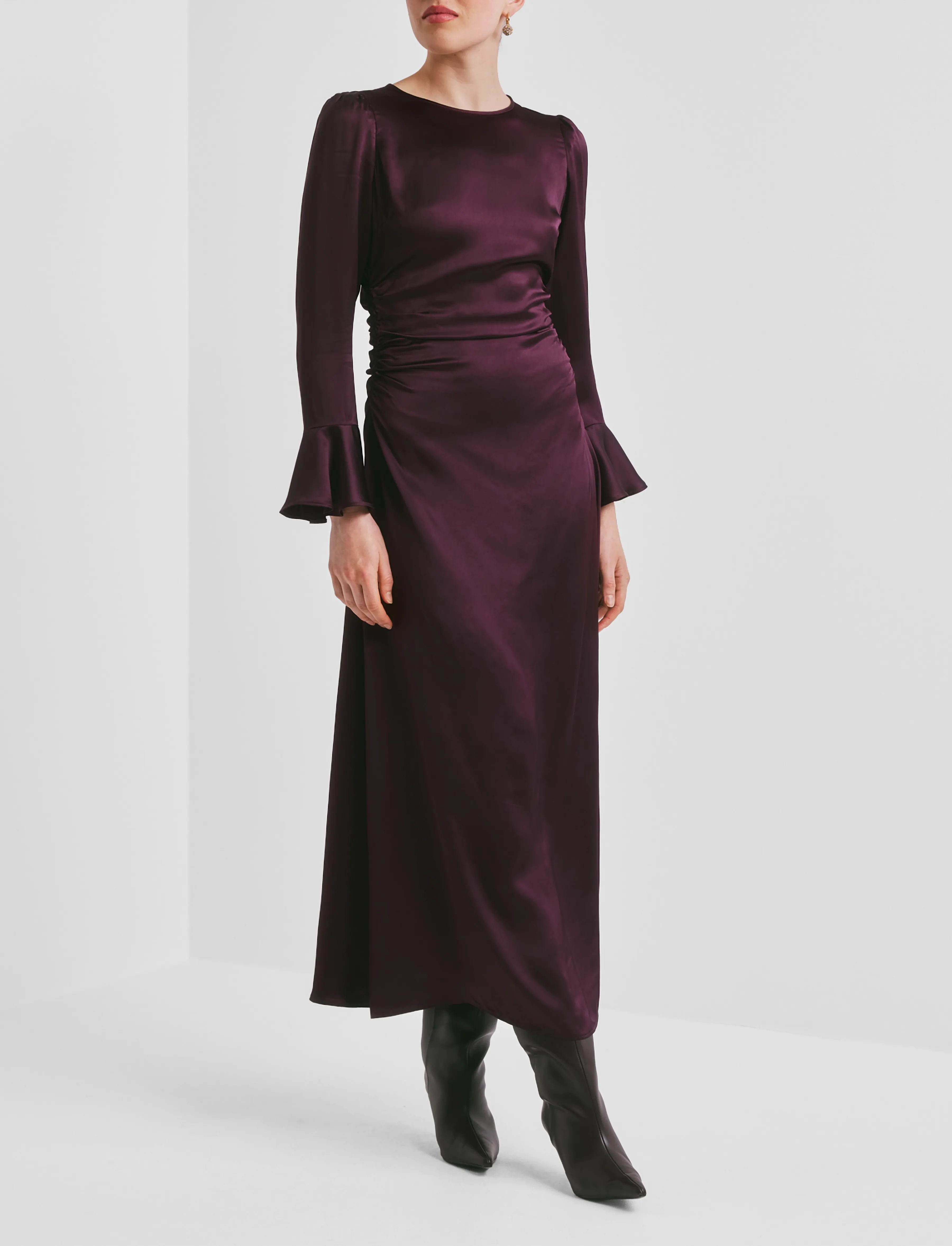 by Ti Mo Satin Rouching Dress - Modetrends - 043 - BURGUNDY / burgundy
