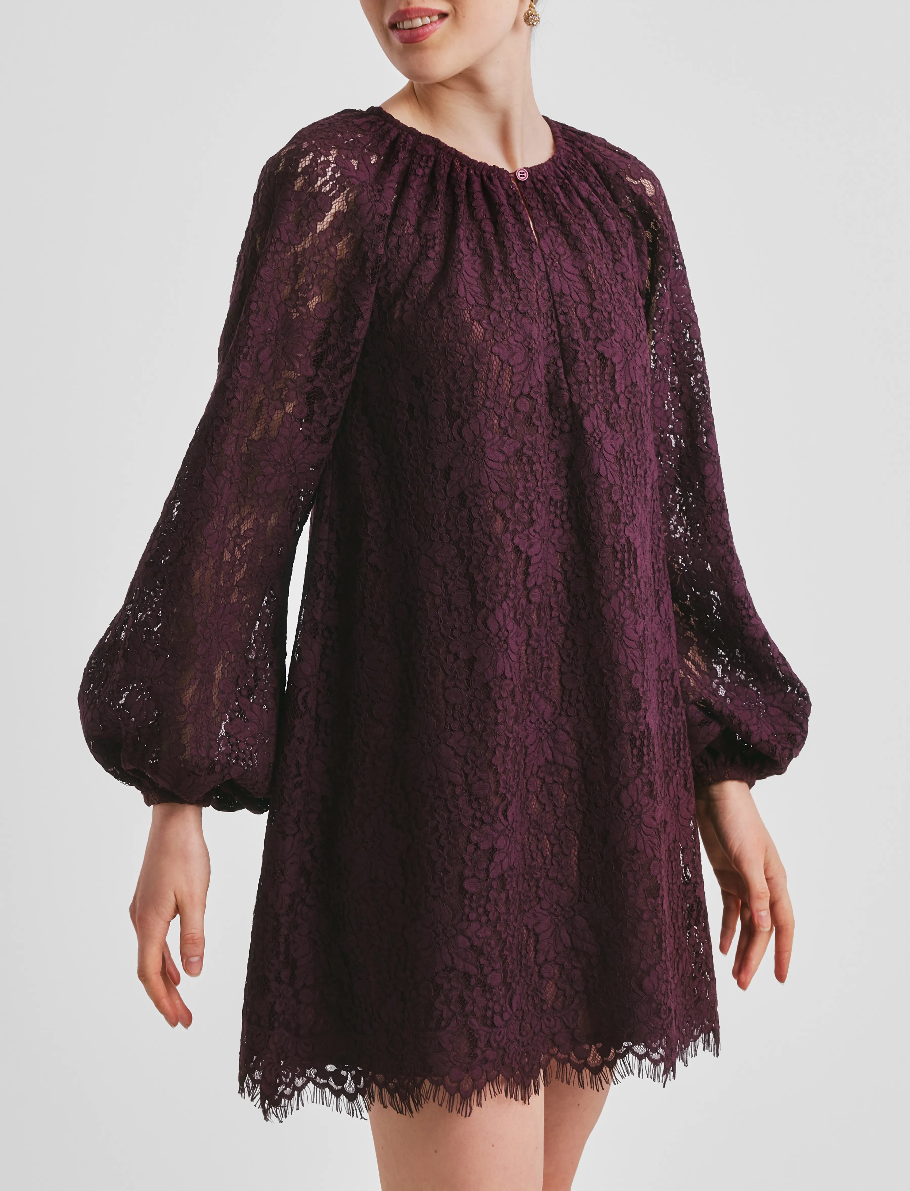 by Ti Mo Lace Shift Dress - Kollektioner - 043 - BURGUNDY / burgundy