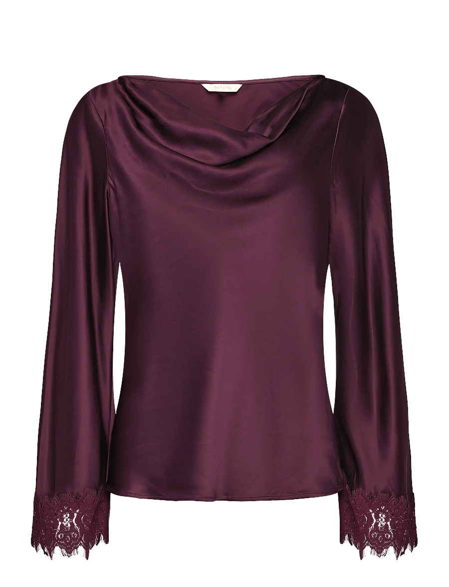 by Ti Mo - Satin Drape Top - langärmelige blusen - 043 - burgundy - 1