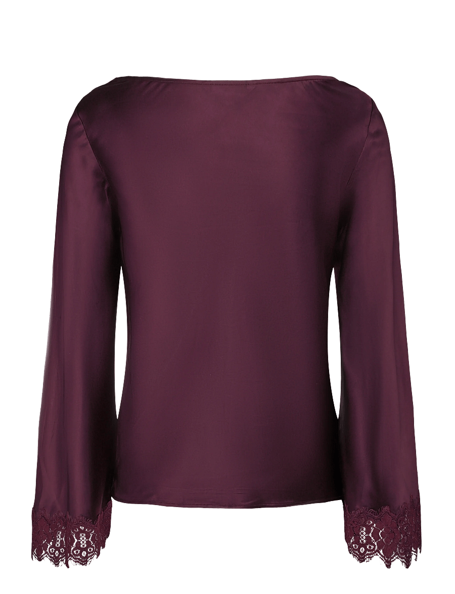 by Ti Mo - Satin Drape Top - langärmelige blusen - 043 - burgundy - 2