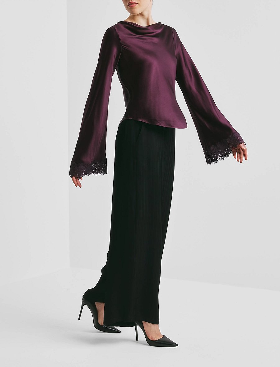 by Ti Mo - Satin Drape Top - langärmelige blusen - 043 - burgundy - 0