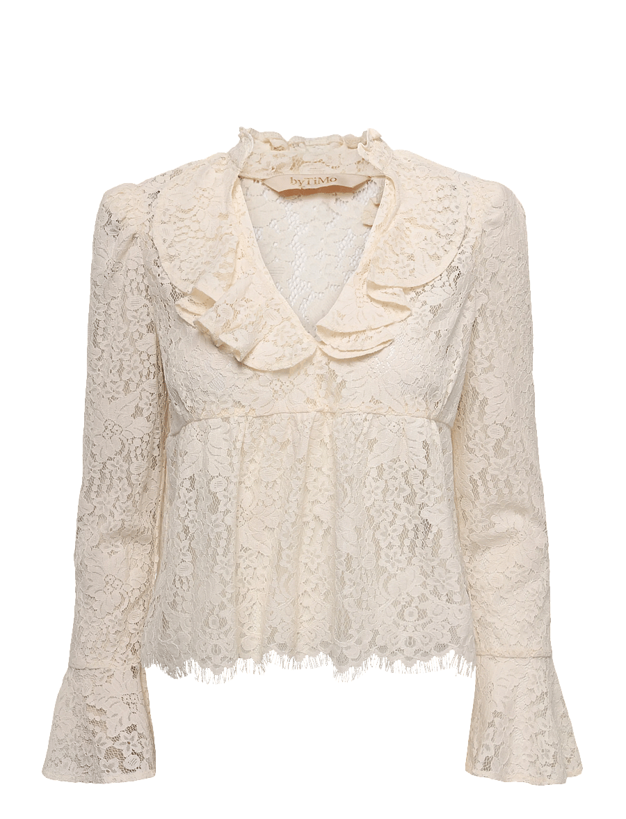 by Ti Mo - Lace Ruffle Blouse - langärmelige blusen - 002 -vintage white - 1