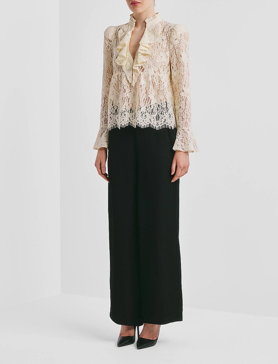 by Ti Mo - Lace Ruffle Blouse - langärmelige blusen - 002 -vintage white - 0
