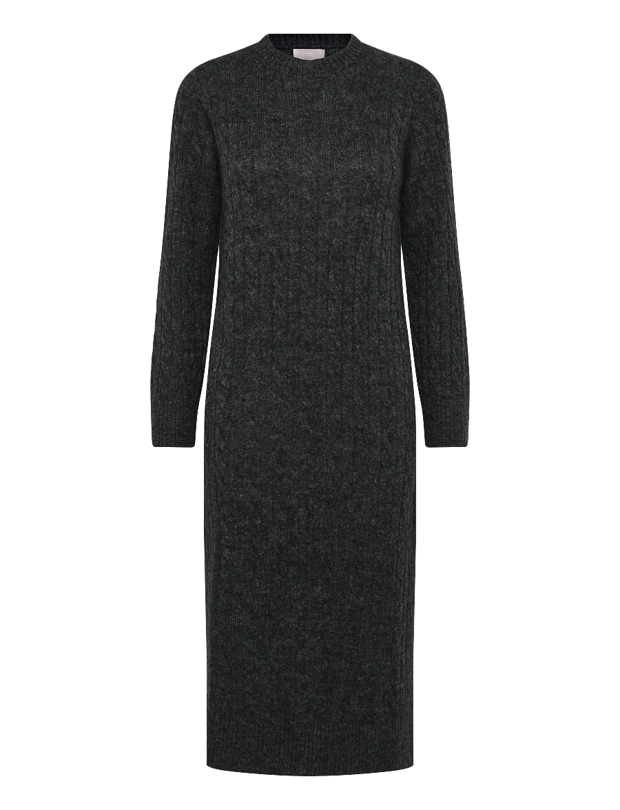 by Ti Mo - Cable Knit Midi Dress - stickade klänningar - grey melange - 0