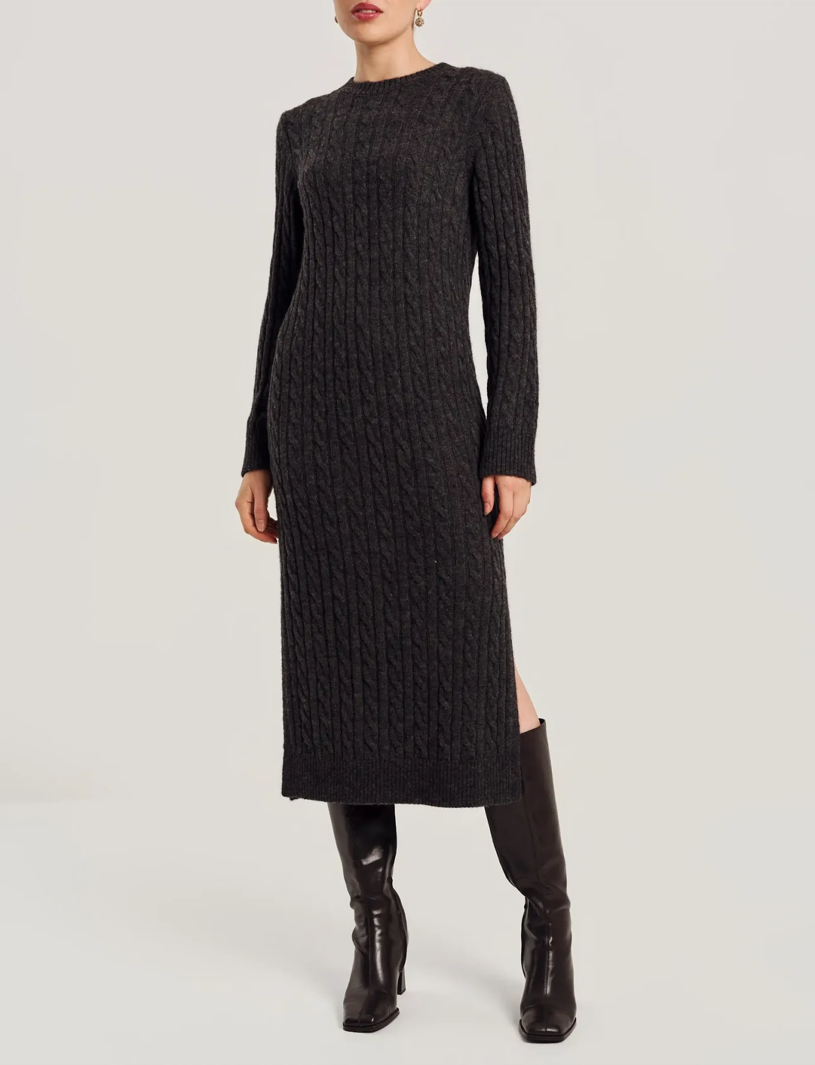 by Ti Mo Cable Knit Midi Dress - Strickkleider - GREY MELANGE / grey