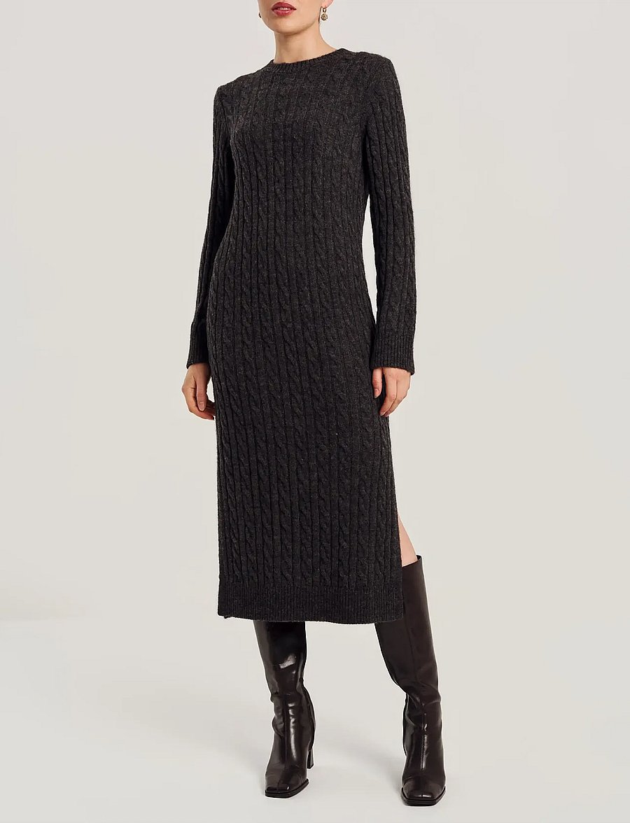 by Ti Mo - Cable Knit Midi Dress - strickkleider - grey melange - 0