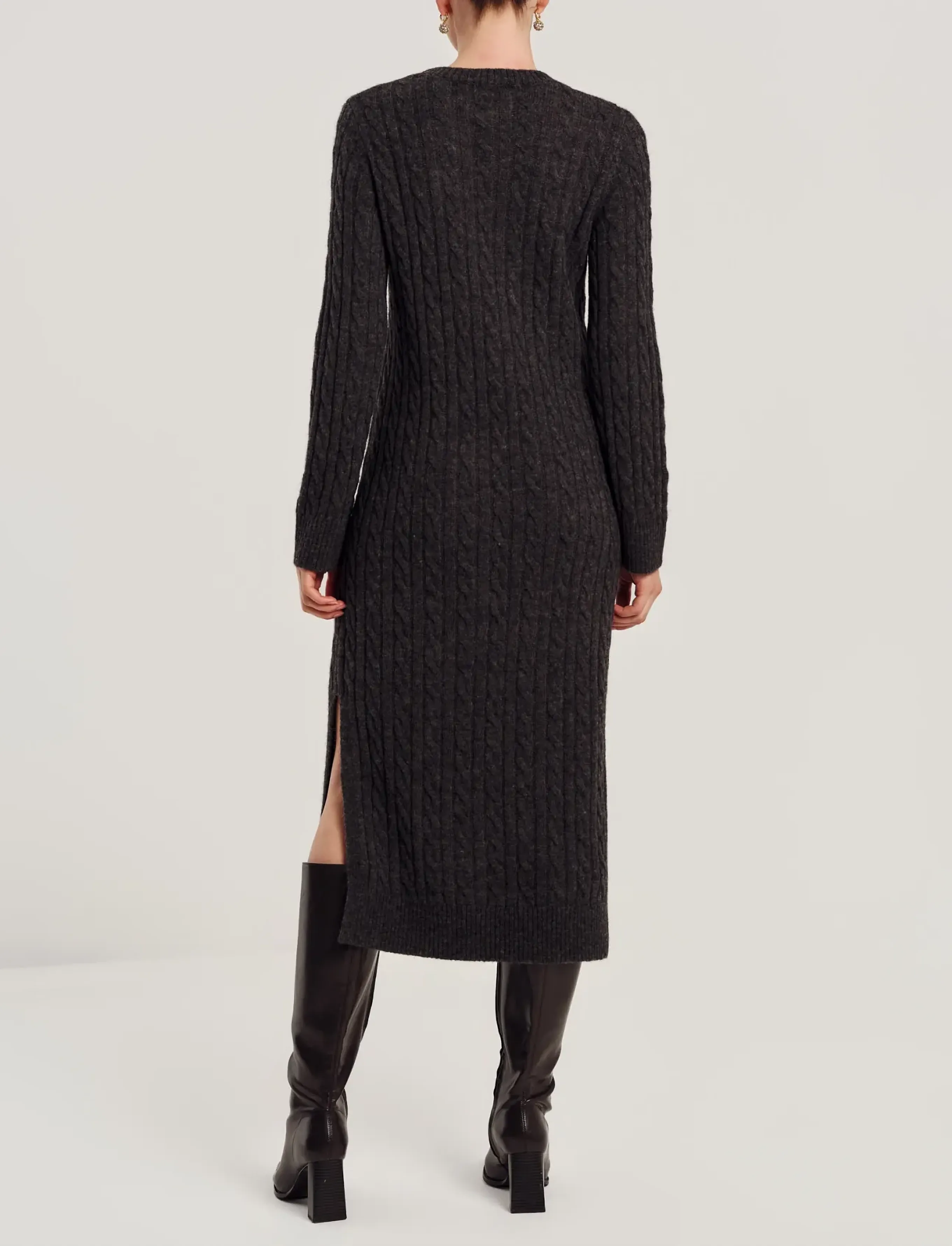 by Ti Mo - Cable Knit Midi Dress - strickkleider - grey melange - 3