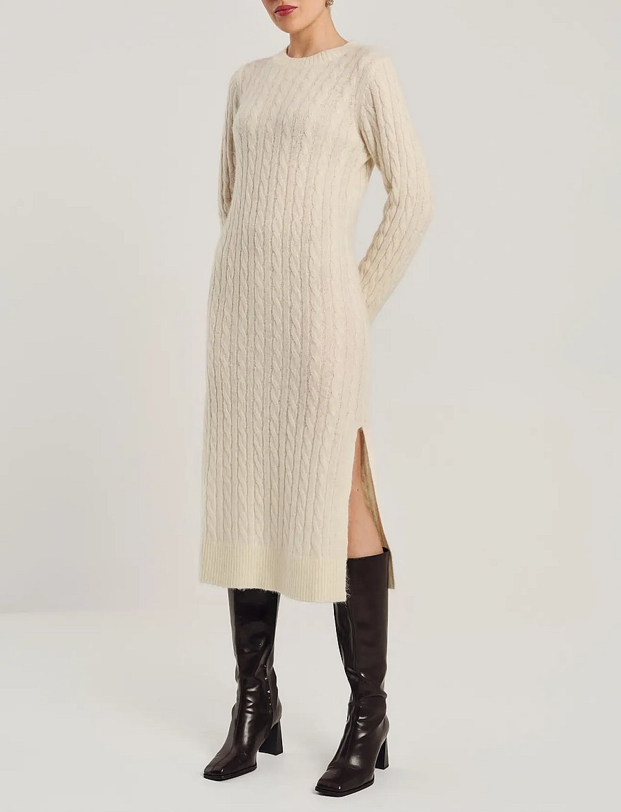 by Ti Mo - Cable Knit Midi Dress - strikkjoler - off white - 0