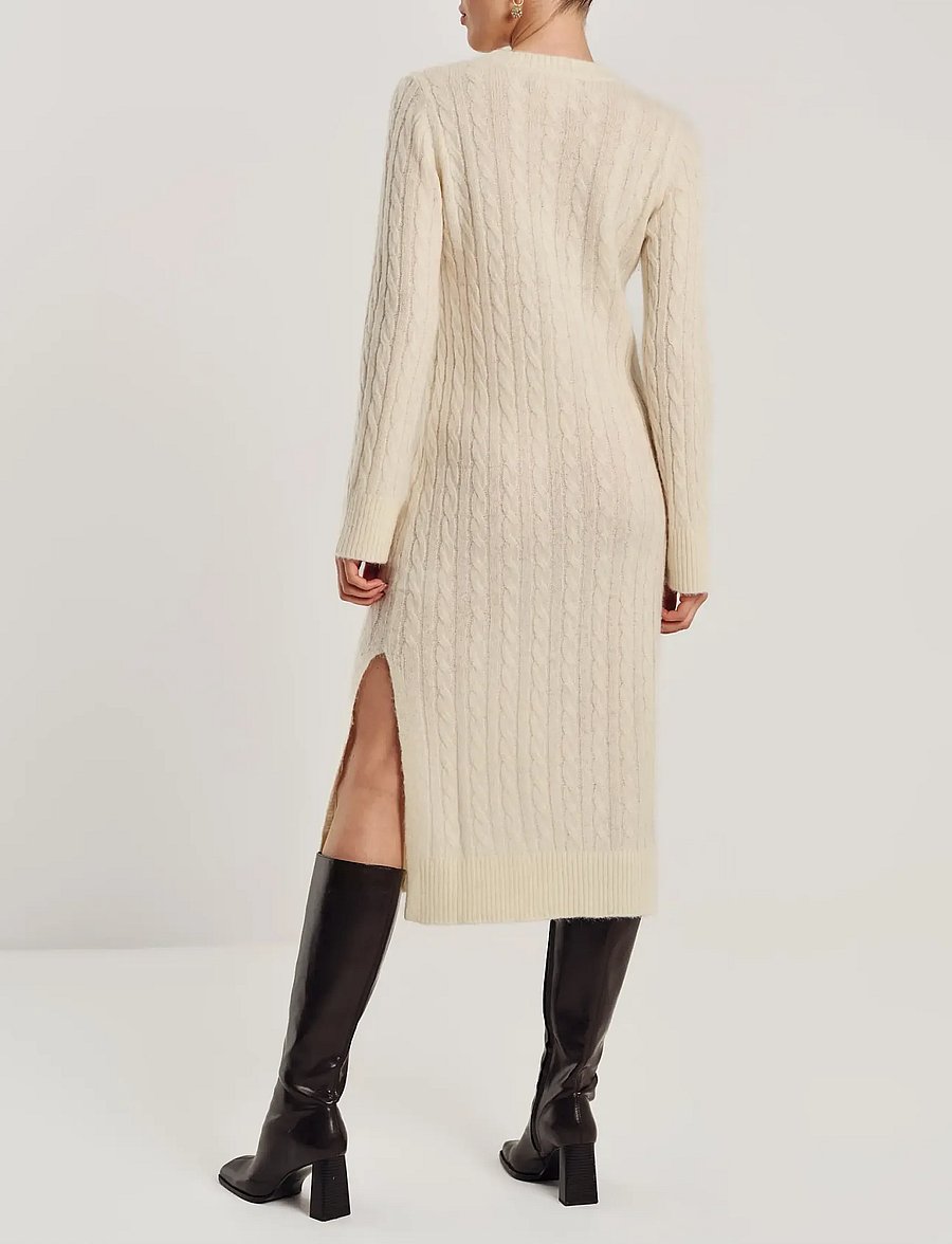 by Ti Mo - Cable Knit Midi Dress - strikkjoler - off white - 3