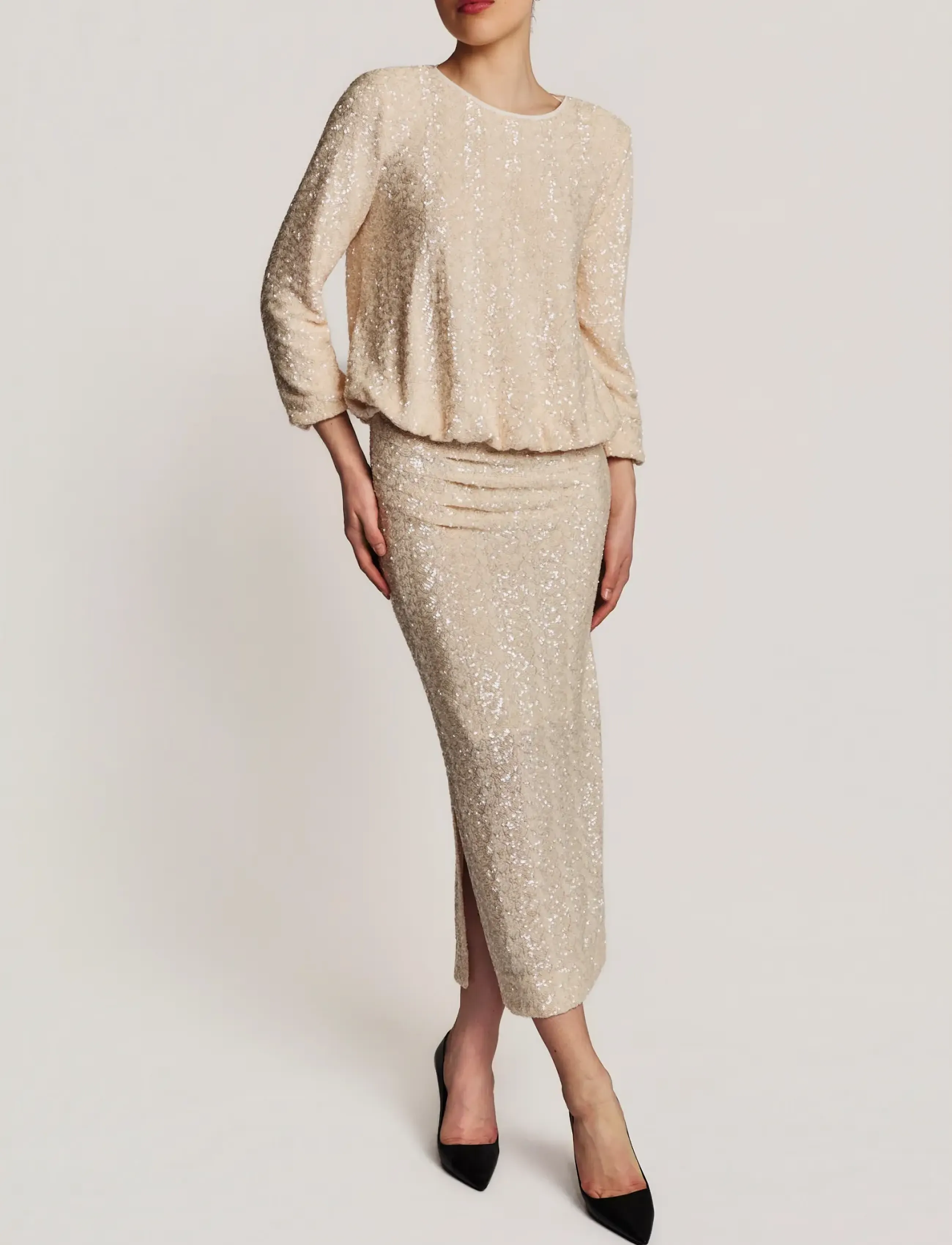 by Ti Mo Beaded Midi Skirt - Seelikud - CHAMPAGNE / cream