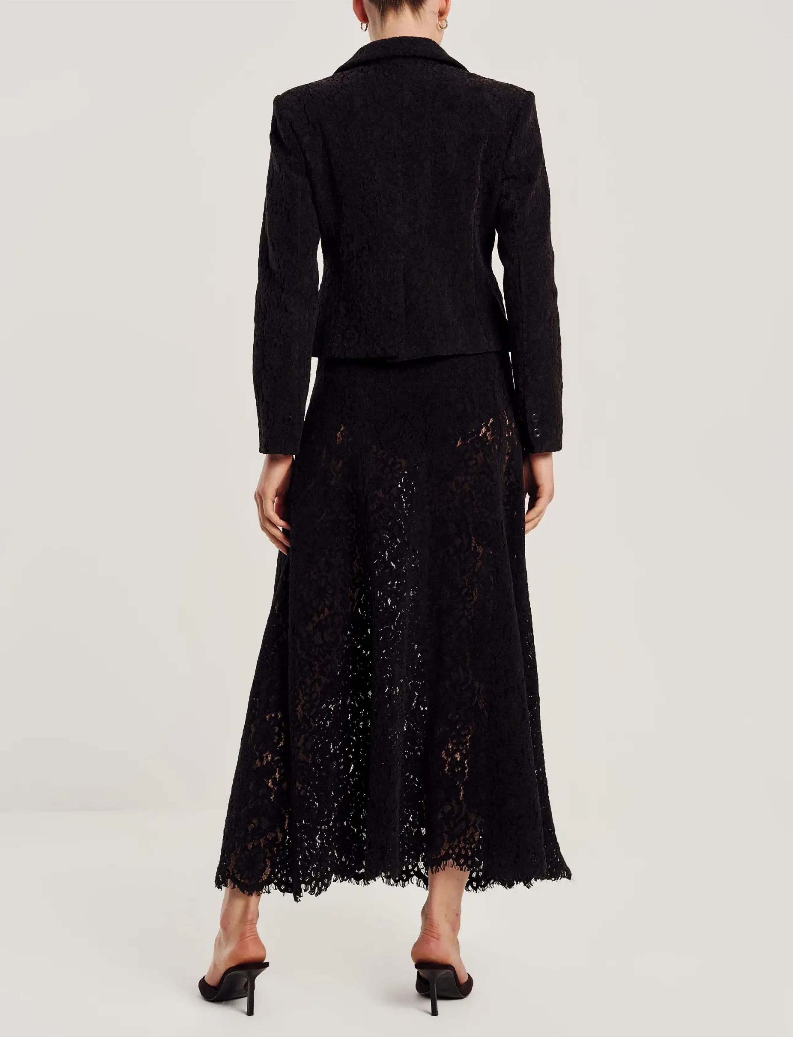 by Ti Mo - Lace Velvet Skirt - maxi röcke - black - 3