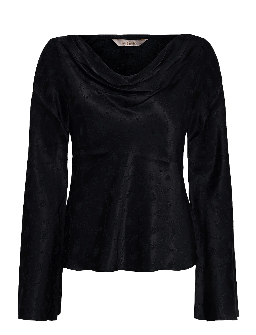 by Ti Mo - Jacquard Drape Top - långärmade blusar - black - 0