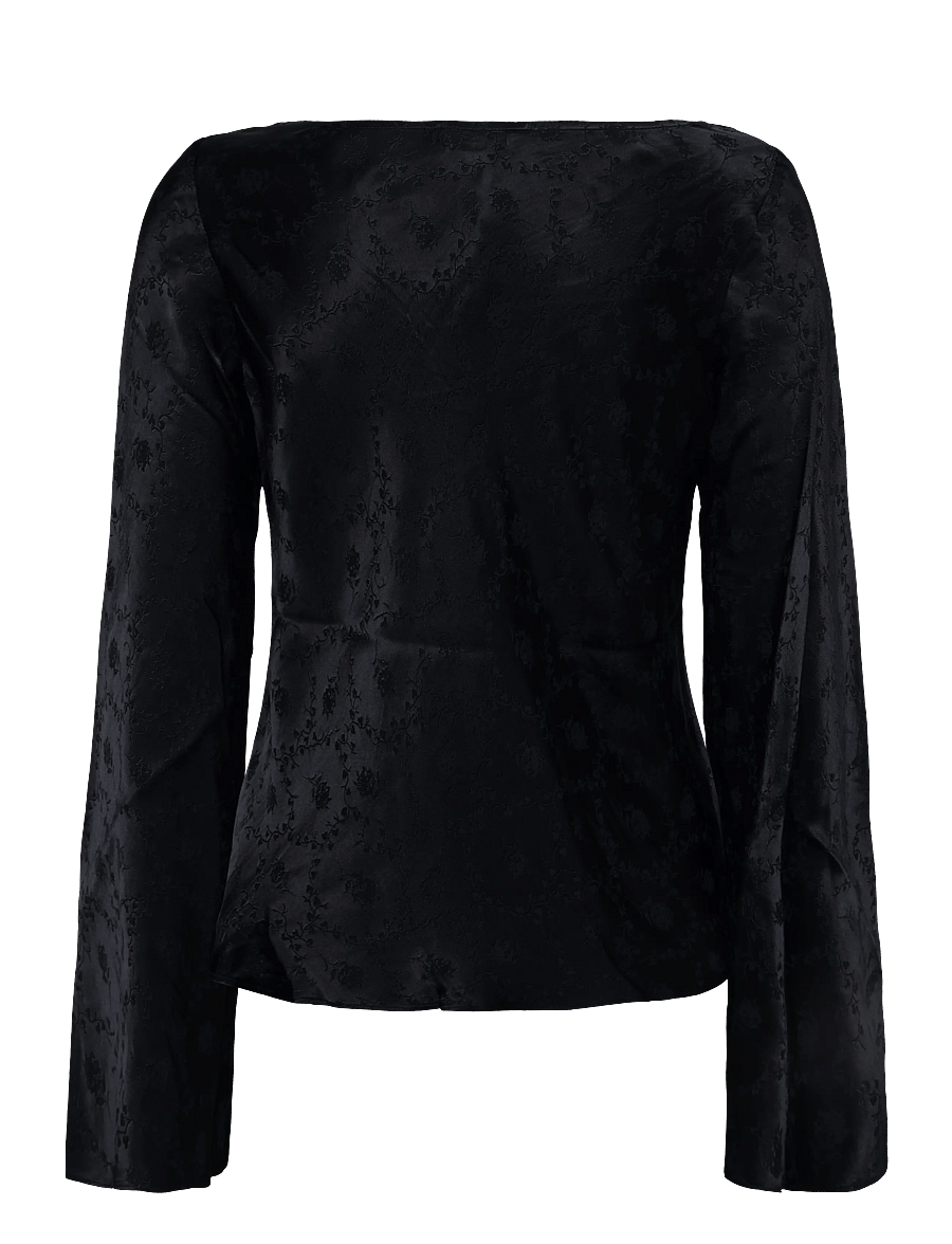 by Ti Mo - Jacquard Drape Top - långärmade blusar - black - 1