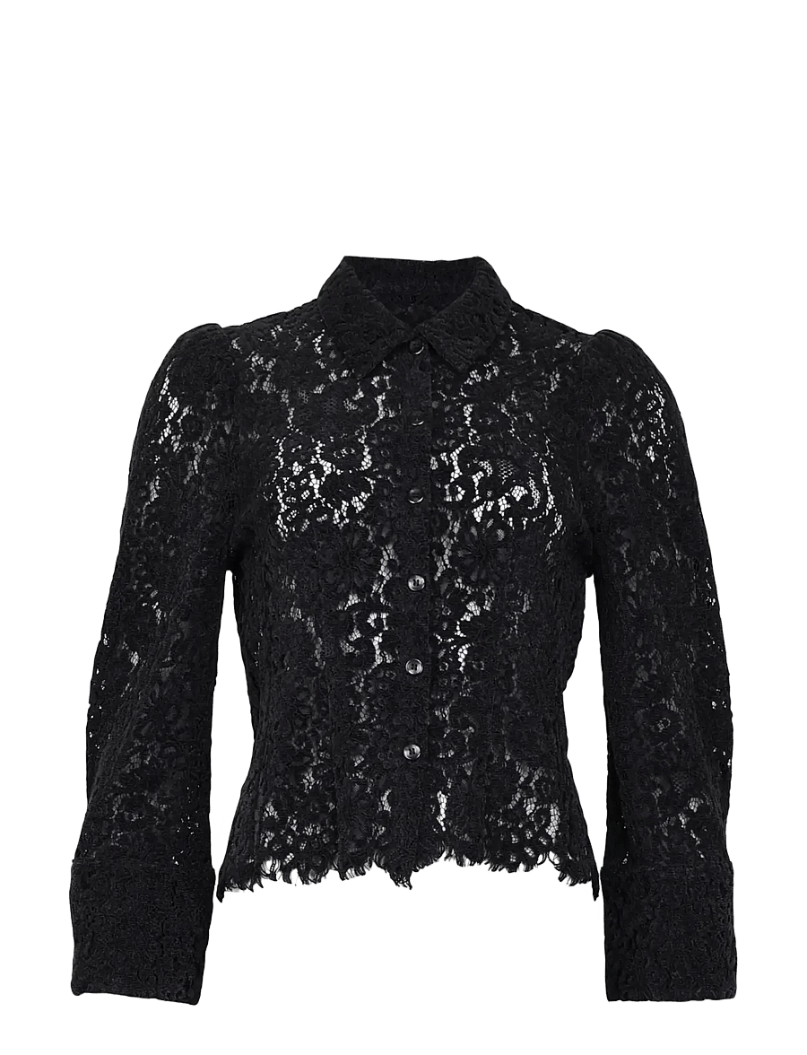 by Ti Mo - Lace Velvet Shirt - pikkade varrukatega särgid - black - 1