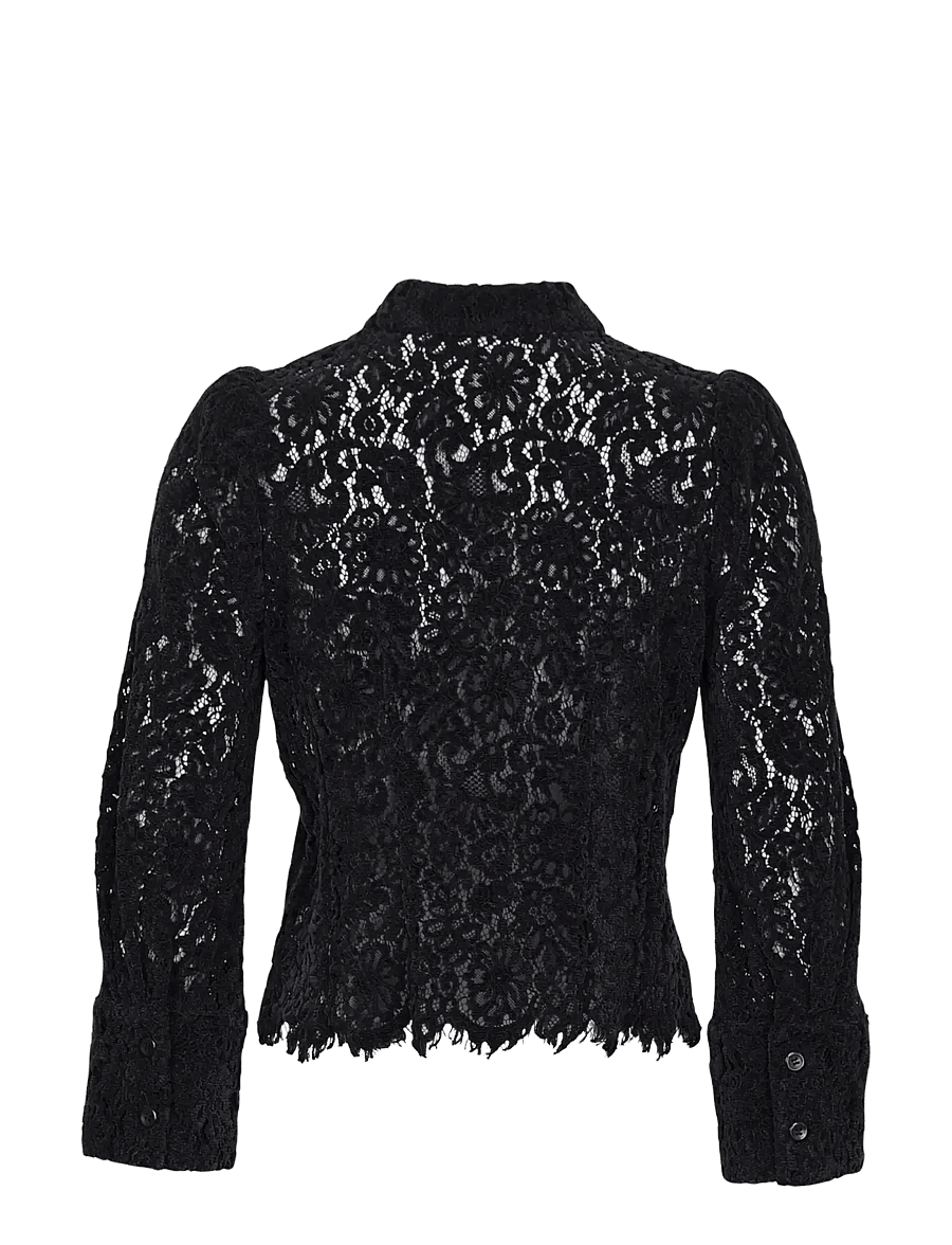 by Ti Mo - Lace Velvet Shirt - pikkade varrukatega särgid - black - 2