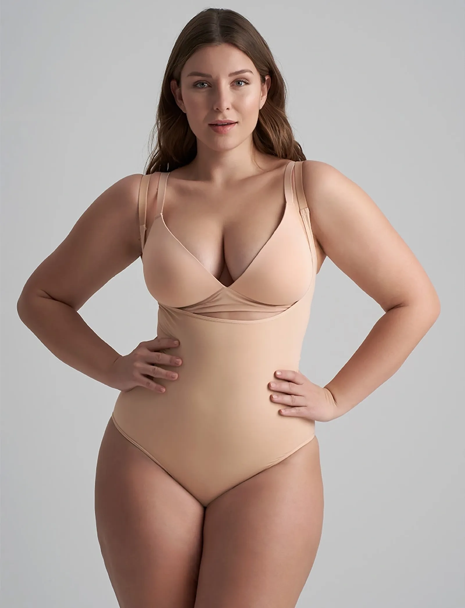 Bye Bra - Soft Touch Seamless Bodysuit Open Bust - shaping nederdelar - beige - 4