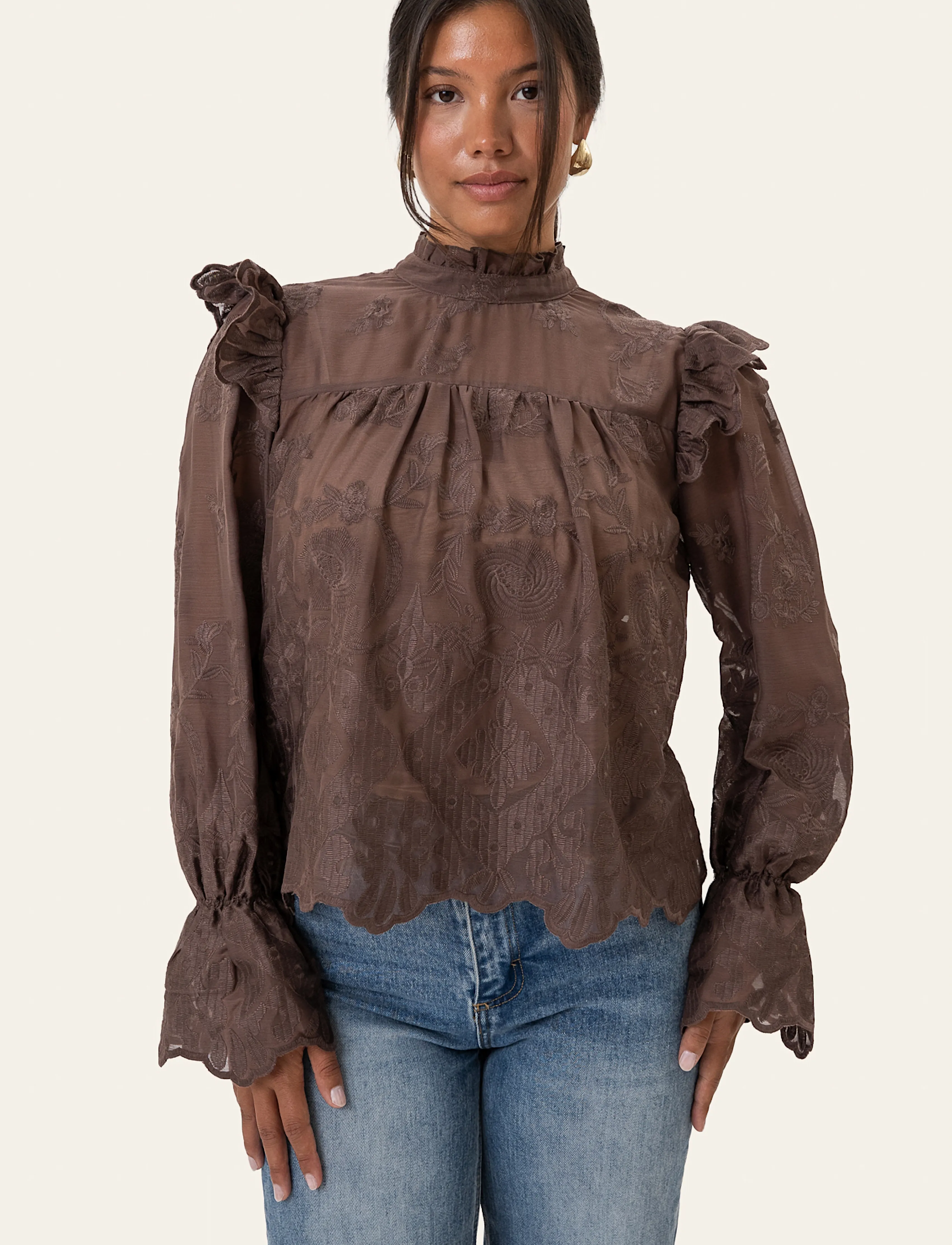BYIC - EllinorIC Lace Shirt - blazere med bælte - vintage brown - 0