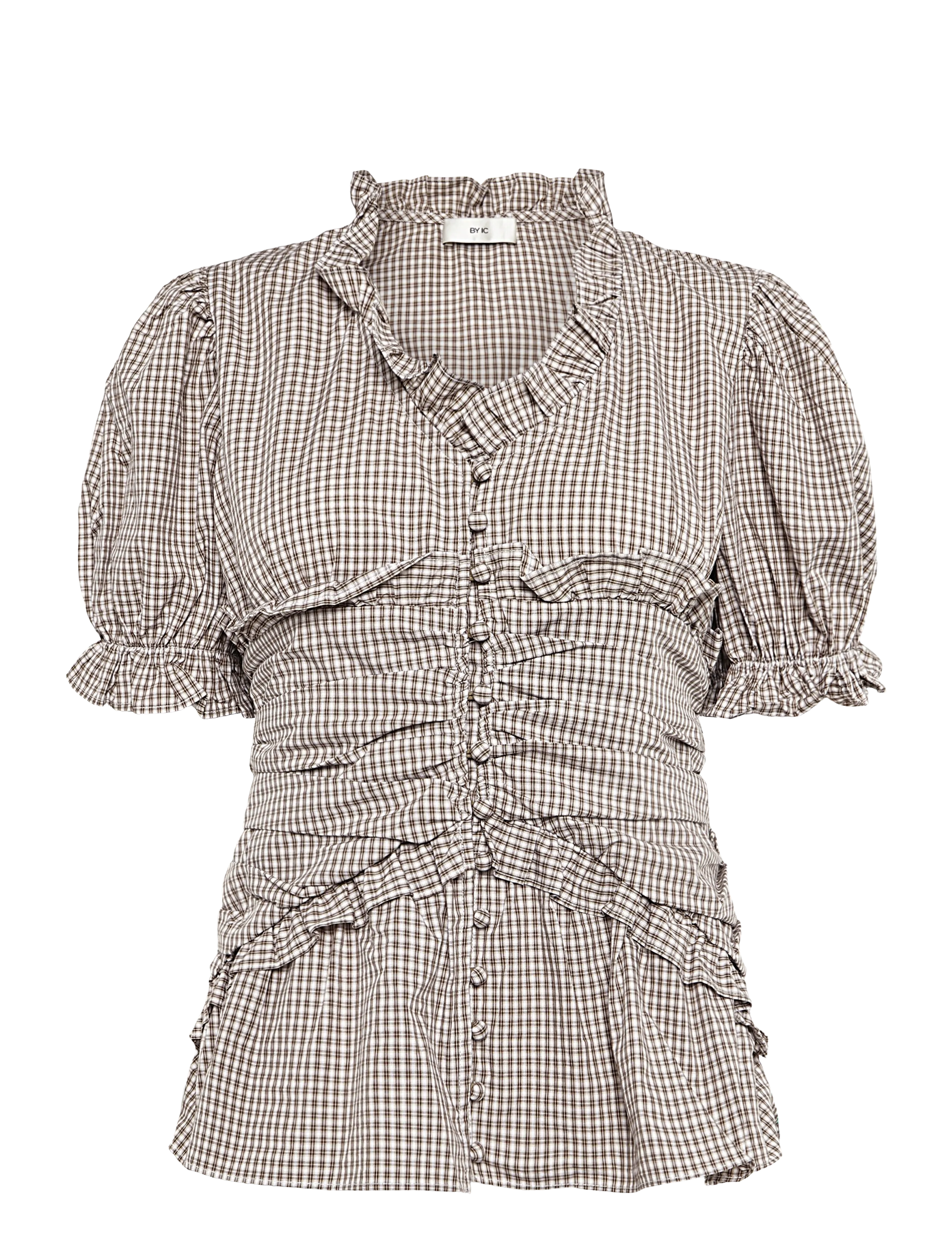 BYIC - ArielIC Blouse - short-sleeved blouses - brown checks - 1