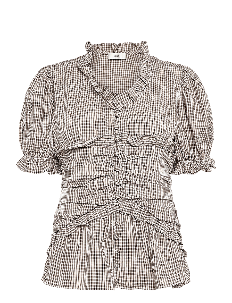 BYIC - ArielIC Blouse - short-sleeved blouses - brown checks - 1