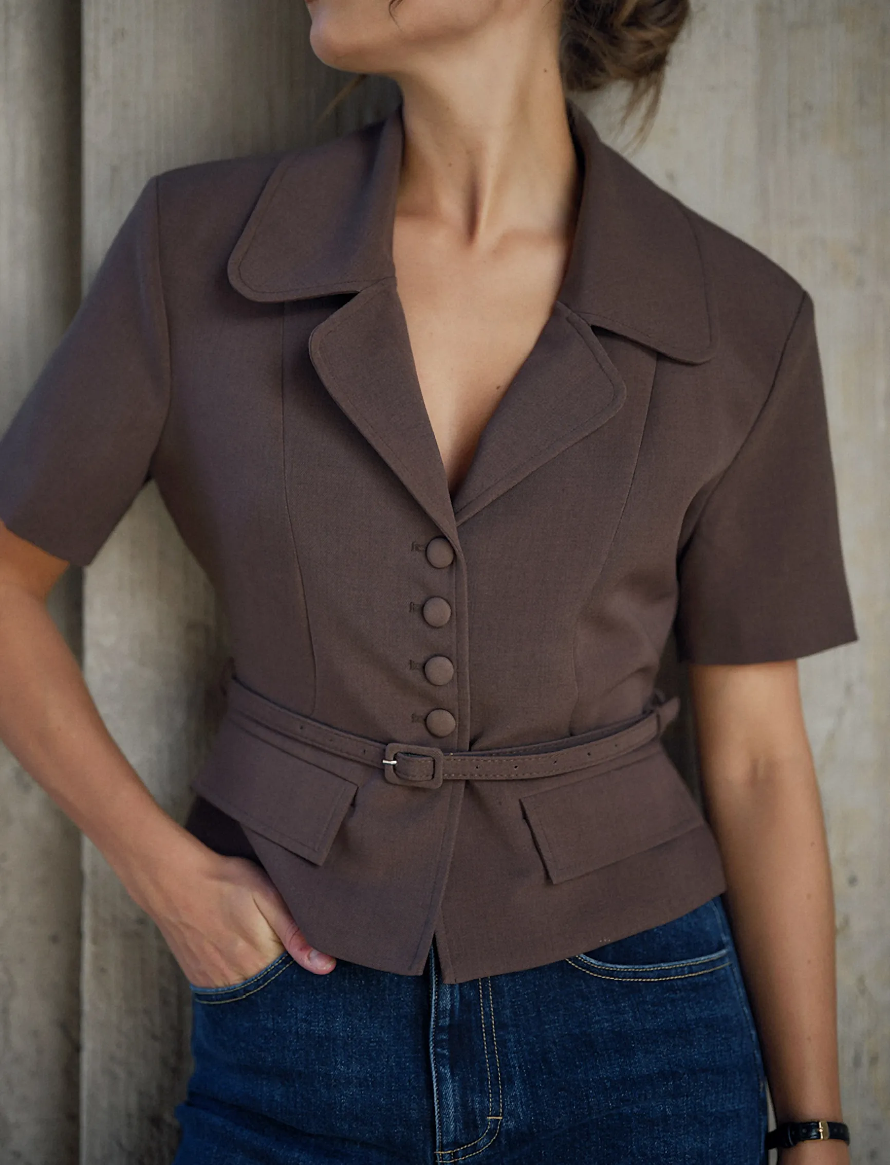BYIC - AnnieIC Tee Blazer - belted blazers - dark brown - 4