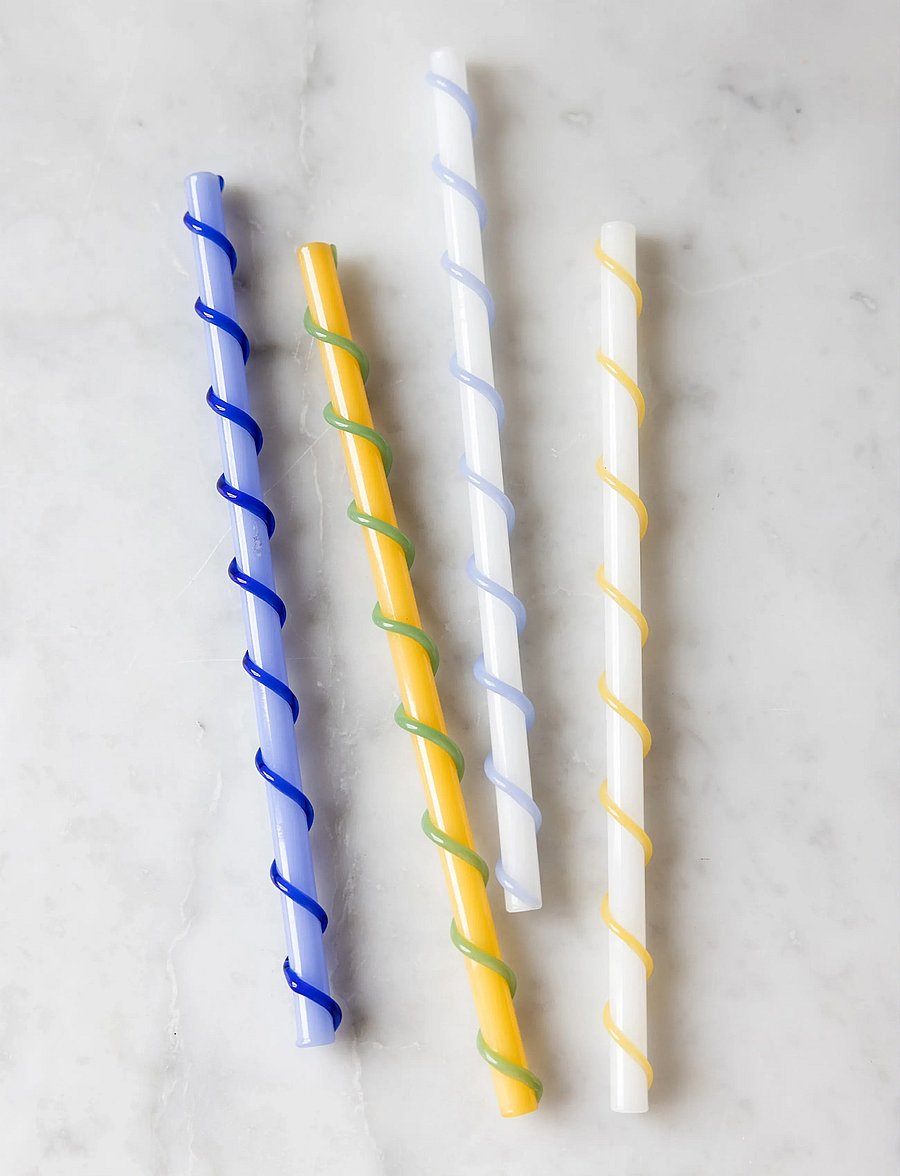 Byon - Straws Celebrate long 4pcs/set - strohhalme - blue/white/yellow/green - 3