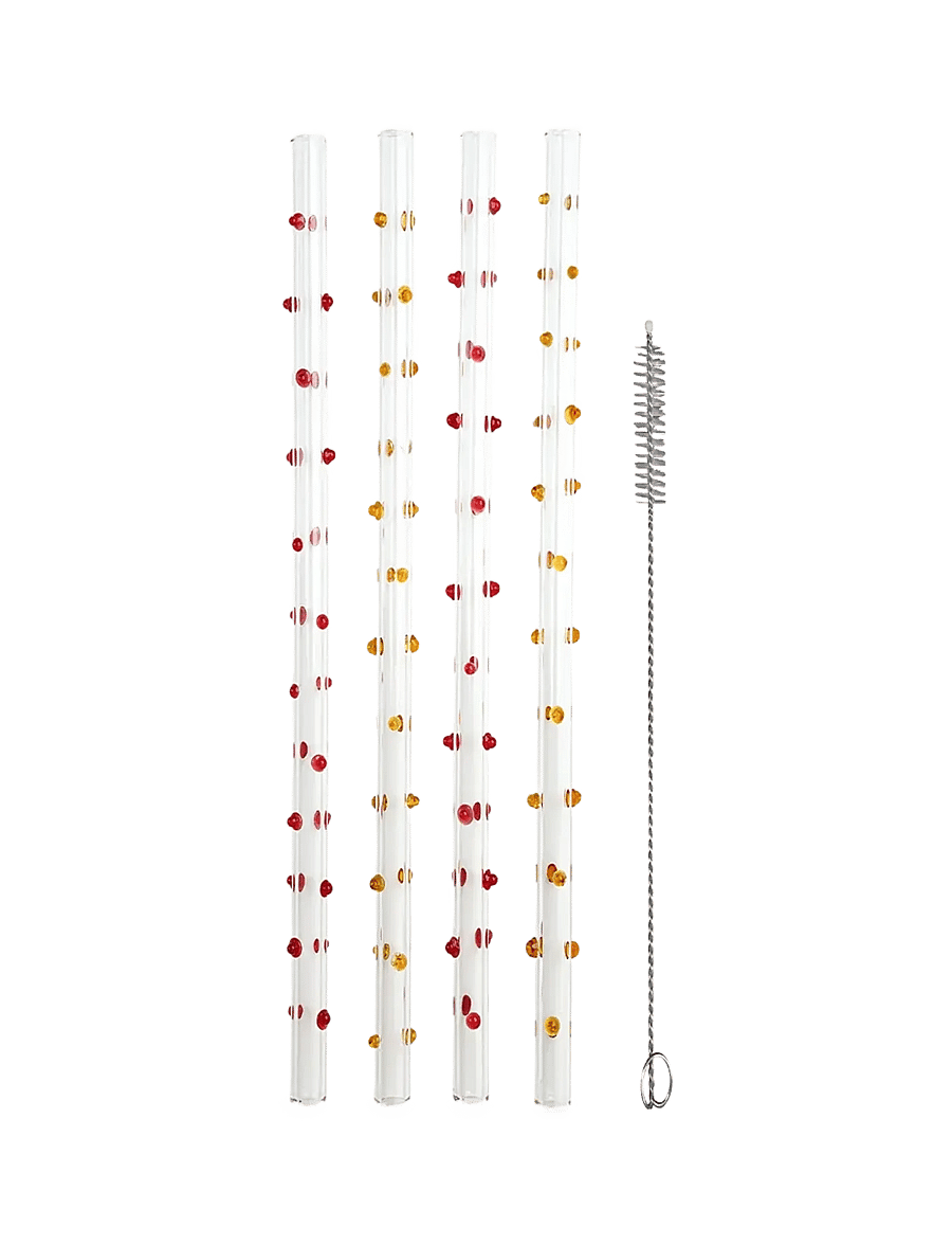 Byon - Straws Dotti long 4pcs/set - strohhalme - amber/red - 1