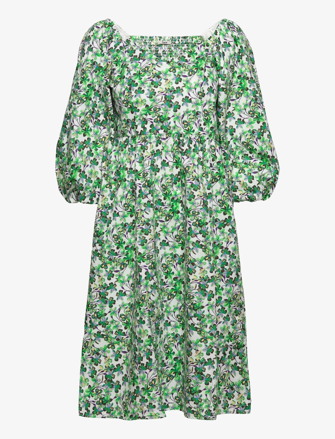 bzr - Flow Bardotta dress - midi kjoler - ming green print - 0